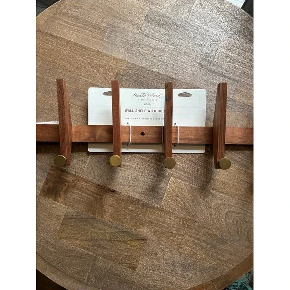 Hearth & Hand with Magnolia Wood Brass Hook Wall Coat Rack Mid Century Style - Picture 2 of 6